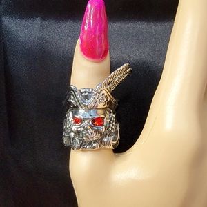 Pirate Skull Ring, Goth Punk Metal, Silvertone, Unique
